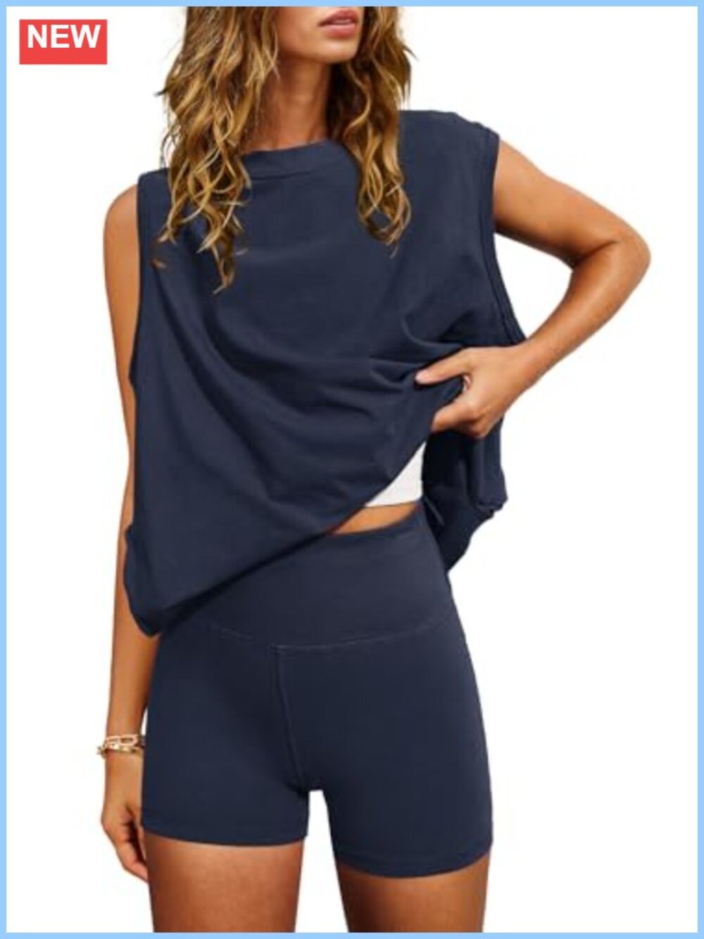 Women's 2 Piece Outfit Biker Short Set Cotton Polyester Spandex Tunic Top